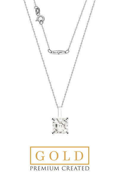 So CHIC... Beyaz Altın Sertifikalı Premium Created Taşlı 42 Cm Tektaş Kolye