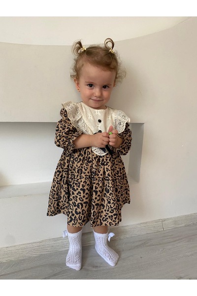 Tongs Baby Leopar desenli kadife elbise