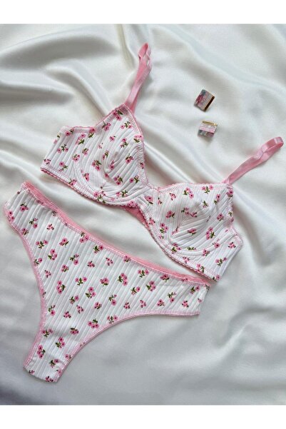 İNKO İÇ GİYİM Σετ σουτιέν με βαμβακερό καμιζόλα με λουλούδια (ΣΥΣΤΗΜΑ ΣΟΥΤΙΕΝ)