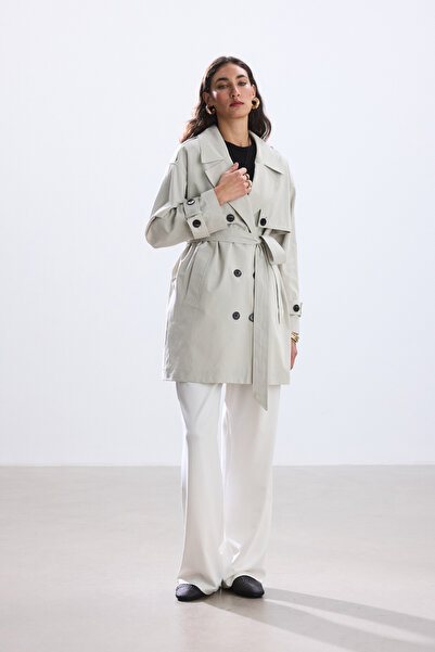 BE BLUE TAŞ ORTA BOY KUŞAKLI KLASİK TRENÇKOT