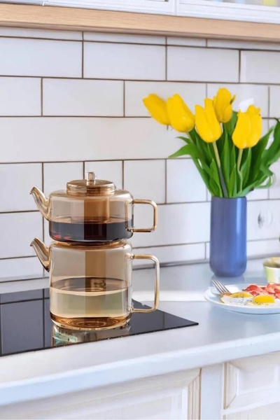 Perotti إبريق شاي من زجاج البورسليكات العنبر من توبي 1.1 لتر + 1.75 لتر 15951