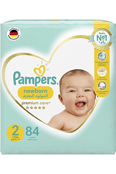 Pampers حفاضات بامبرز بريميوم كير، مقاس 2، ميني، 3-8 كجم، عبوة جامبو، 84 حفاضة بشريط لاصق
