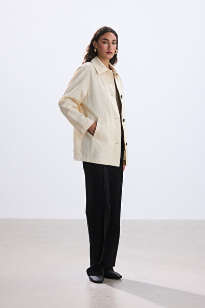 BE BLUE Ekru Gabardine Jacket with Stitching Detail