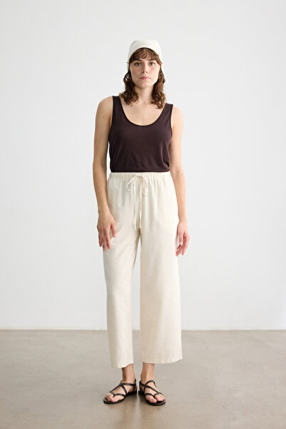 BE BLUE Natural Straight Cut Cotton Linen Pants