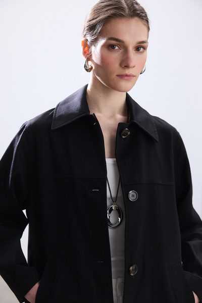 BE BLUE SİYAH DİKİŞ DETAYLI GABARDİN CEKET