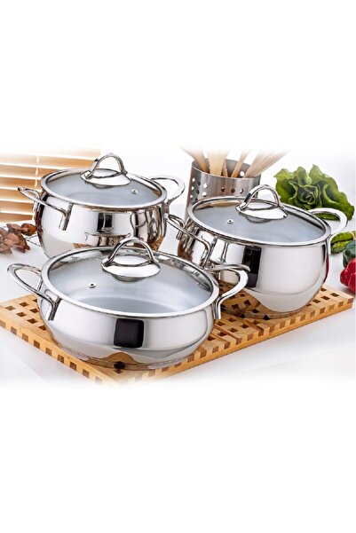 gülsan Gizem Inox 6 Parça Paslanmaz Çelik Tencere Seti 18-20-22cm