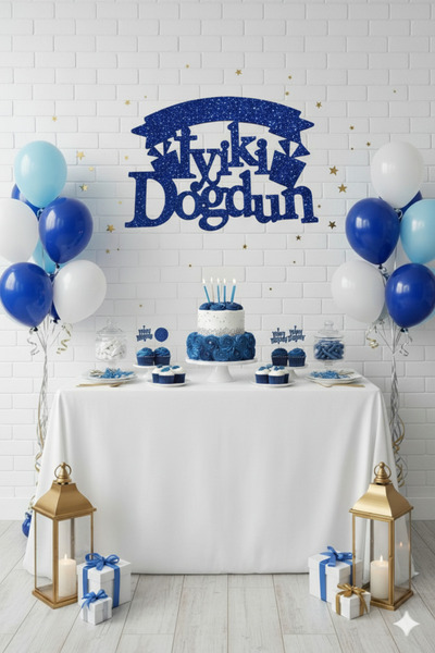 Deniz Party Store KOYU MAVİ İYİ Kİ DOĞDUN EVA DUVAR KAPI SÜSÜ 19X26 CM