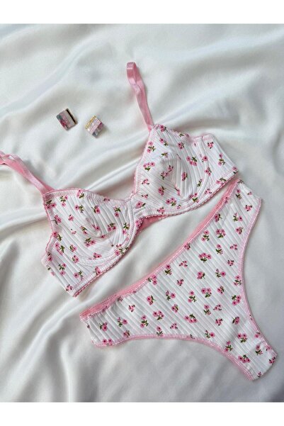 İNKO İÇ GİYİM Σετ σουτιέν με βαμβακερό καμιζόλα με λουλούδια (ΣΥΣΤΗΜΑ ΣΟΥΤΙΕΝ)