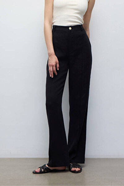 BE BLUE Black Linen Palazzo Trousers
