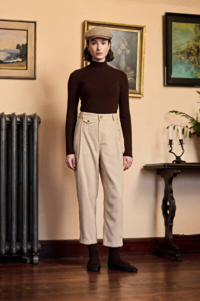 BE BLUE Light Beige Velvet Roller Pants