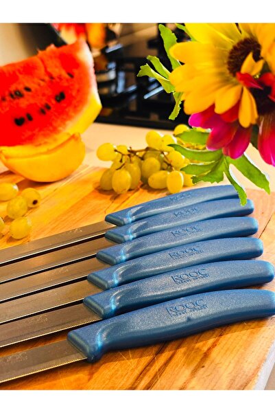Rooc Set of 6 Ultra Sharp Serrated Blades – Blue, 22 cm 100% Guaranteed Stainless Steel