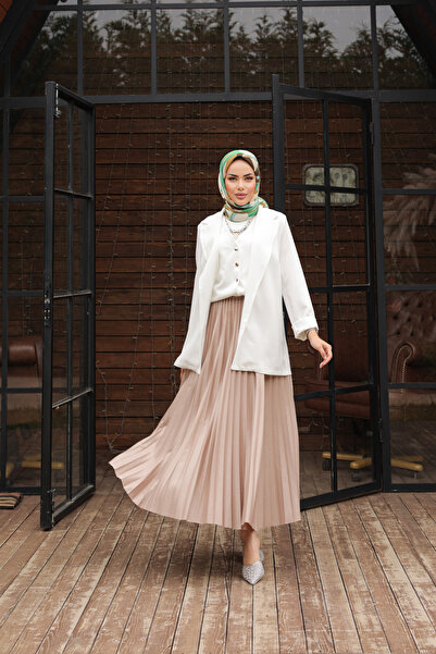 comstar Women's Basic High Waist Pleated Loose Mink Long Skirt