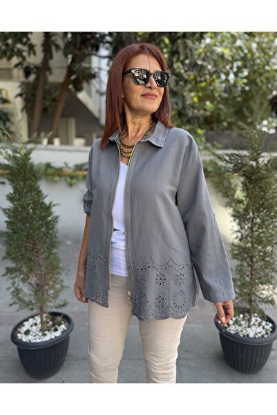 DenizEge Φούστα με γκρι μπουφάν με φερμουάρ από γκουπέρ