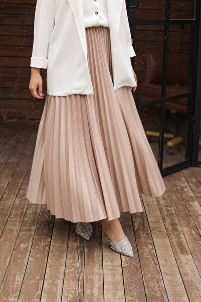 comstar Γυναικεία Basic Ψηλόμεση Πλισέ Φαρδιά Μινκ Μακριά Φούστα