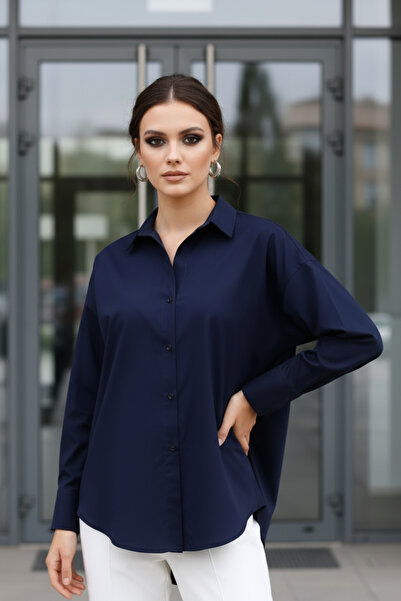 PASTELASTORE Синя 96% бавовна Еластична поплін Жіноча сорочка 1163