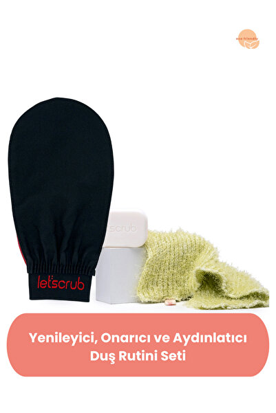 LET'SCRUB Duş Rutini Seti- Yenileyici, Onarıcı Ve Aydınlatıcı Banyo Kesesi Salyangoz Özlü Sabunu Banyo Lifi