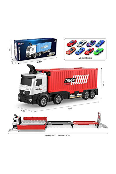 Arabest لعبة شاحنة سباق سيارات مع فتحات ومسارات سباق قابلة للطي، لعبة حاملة سيارة نقل للأطفال