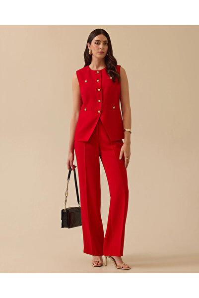 SEÇİL Yuvarlak Yaka Gold Düğme Detaylı Yelek