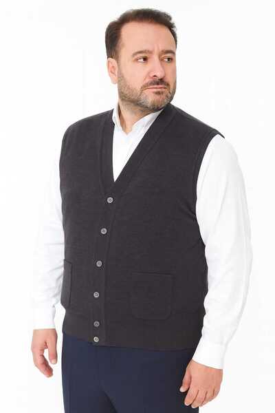 Özay Daddy Wool Vest with Pocket, Straight,Normal and Large Size Licra Origin...