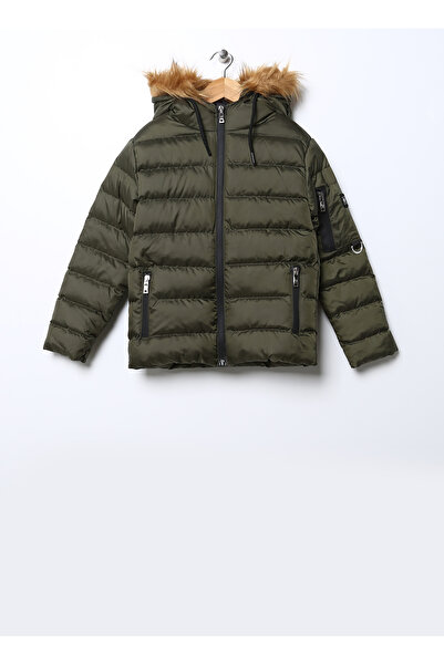 Lee Cooper Haki Erkek Çocuk Kapüşonlu Uzun Kollu Regular Fit Düz Mont 231 LCB...