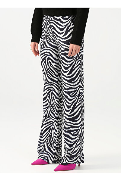 Fabrika Normal Bel Geniş Fit Siyah - Beyaz Kadın Pantolon YMN-28