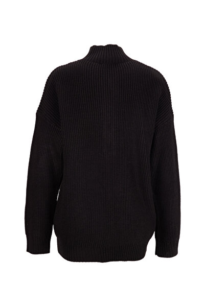 Fabrika Siyah Kadın Fermuarlı Geniş Fit Düz Kazak KATTEN