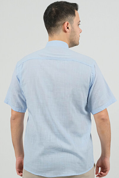 SİDE OTANTİK Hakim Yaka Keten Buz Mavi Kısa Kol Gömlek