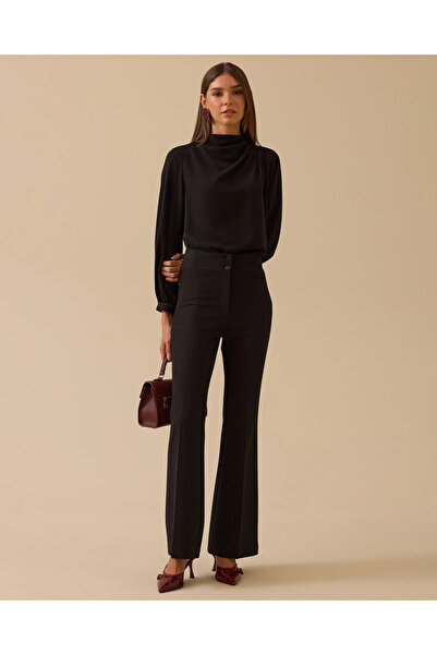 SEÇİL Çift Düğme Detaylı Yüksek Bel İspanyol Paça Pantolon
