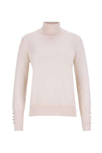 Fabrika Balıkçı Yaka Basic Düz Ekru Kazak Kadın REZZA