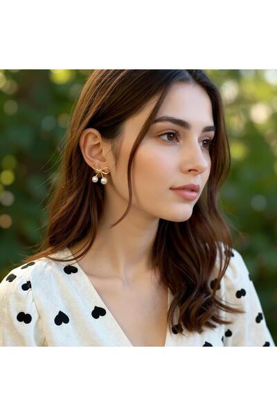 toptanhanem İncili Fiyonk Küpe | Moda'da Zarif Fiyonk Tasarımı | Antialerjik Çelik Küpe