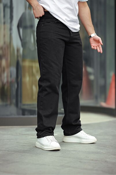 comstar Men's Wide Leg Basic High Waist Black Baggy Trousers