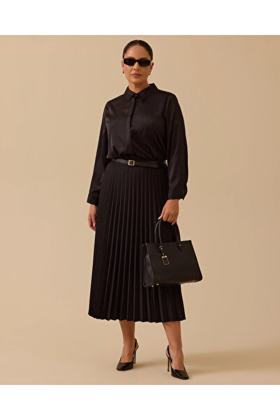 Gala-Xi Plus Size Flexible Waist Pleated Basic Skirt