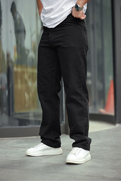 comstar Men's Wide Leg Basic High Waist Black Baggy Trousers