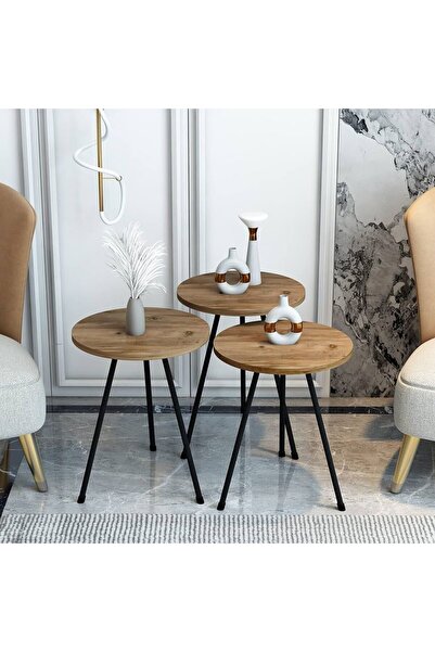 Golden Bark Serving Coffee Tables Set Of 3 Pieces, 34CM, Add Elegance To Your Home -  BROWN/BLACK