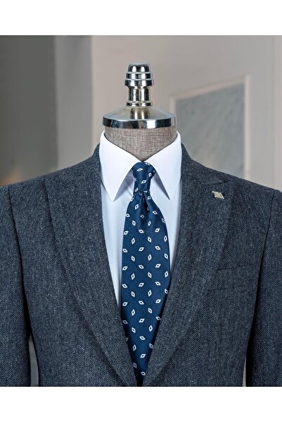 TerziAdemAltun Італійський стиль slim fit, риб'яча спинка, чоловічий однобортний піджак, темно-синій T13299