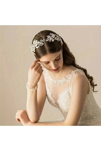 GlassySKY Accesoriu pentru fotografie pentru păr de mireasă în stil francez C...