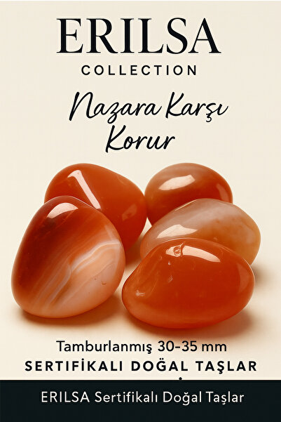 Tesbih Atölyesi Sertifikalı Doğal Karnelyan Akik Taşı Kütle – Tamburlanmış 30...