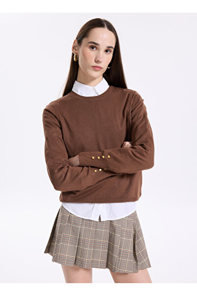 Fabrika Kahve Düz Kadın Bisiklet Yaka Kazak PAGOSA