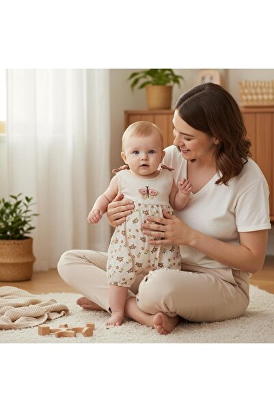 Necix's Gold Stone Colored Butterfly and Flower Patterned Jumpsuit for Baby Girl