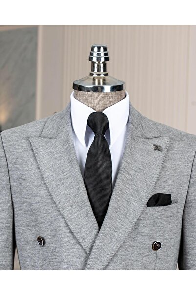 TerziAdemAltun Ανδρικό γκρι Slim Fit ιταλικό στυλ Kravuze μονό μπουφάν - T13336