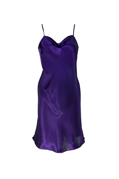 Magic Form Mor Kadın Askılı Diz Altı Saten Gecelik 7790