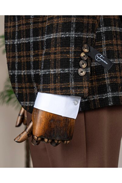 TerziAdemAltun Италиански стил, тънък крой, карирана мъжка сако, черно T13437