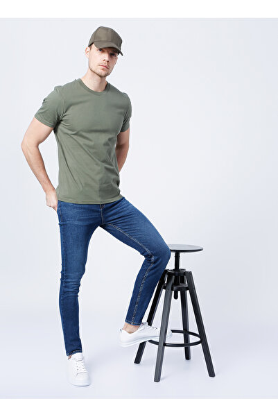 Fabrika Düşük Bel Skinny Fit Düz Koyu Mavi Erkek Denim Pantolon - 5157