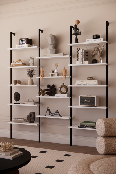 Phobia Dekoratif Tasarım Duvara Monte Beyaz 14 Raflı Kitaplık Ofis-salon-ev Rafı 1413