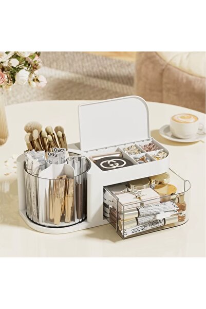Generic Revolving PU Leather Jewelry Box and Makeup Organizer - Multi-layer, Multi-purpose, Large Capacity