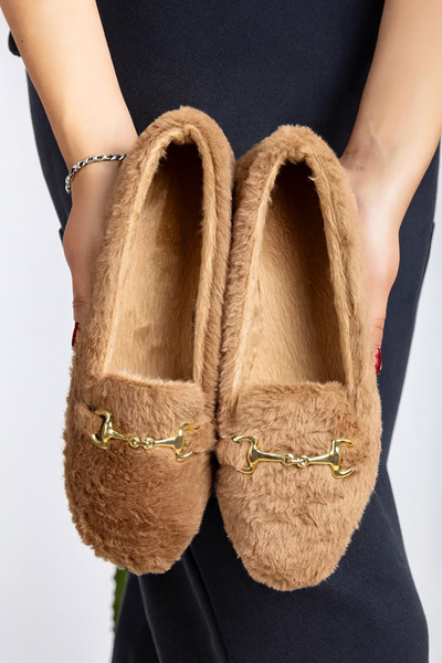 Behtah Kundura Papuci de casă de pluș cu lanț de damă Balerini de acasă Panto...