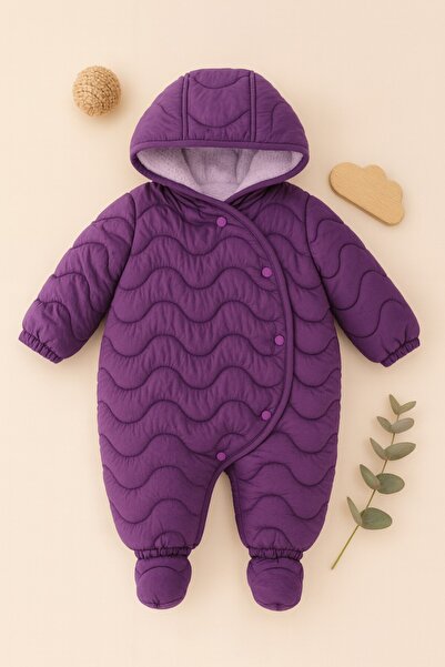 DeKuBaby Kapitone Çıtçıtlı İç Astarı Kürklü Kapüşonlu Kışlık Bebek Kozmonot-A...