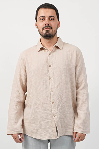 SİDE OTANTİK قميص رجالي من الموسلين بياقة فضفاضة (واسعة) وأكمام طويلة وأكمام ...