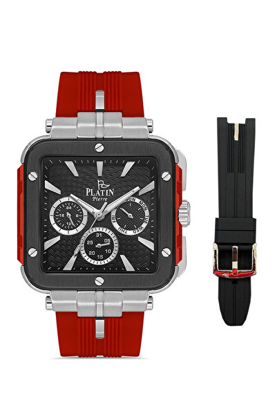 Platin Pierre Pl-1044Gd-Zl2 Silicone Cord Functions Active Square Men's Wrist...