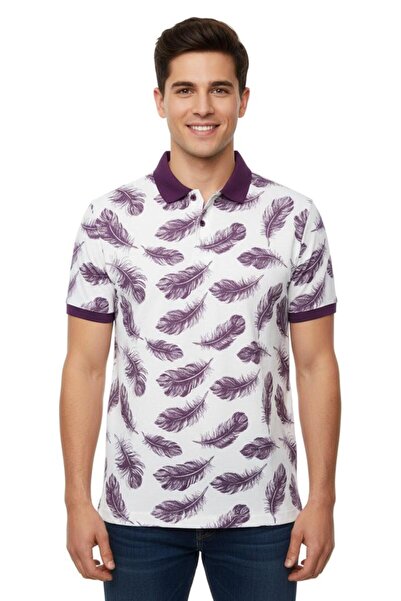 naykı Чоловіча футболка з поло-коміром і листяним візерунком BGL-ST00524